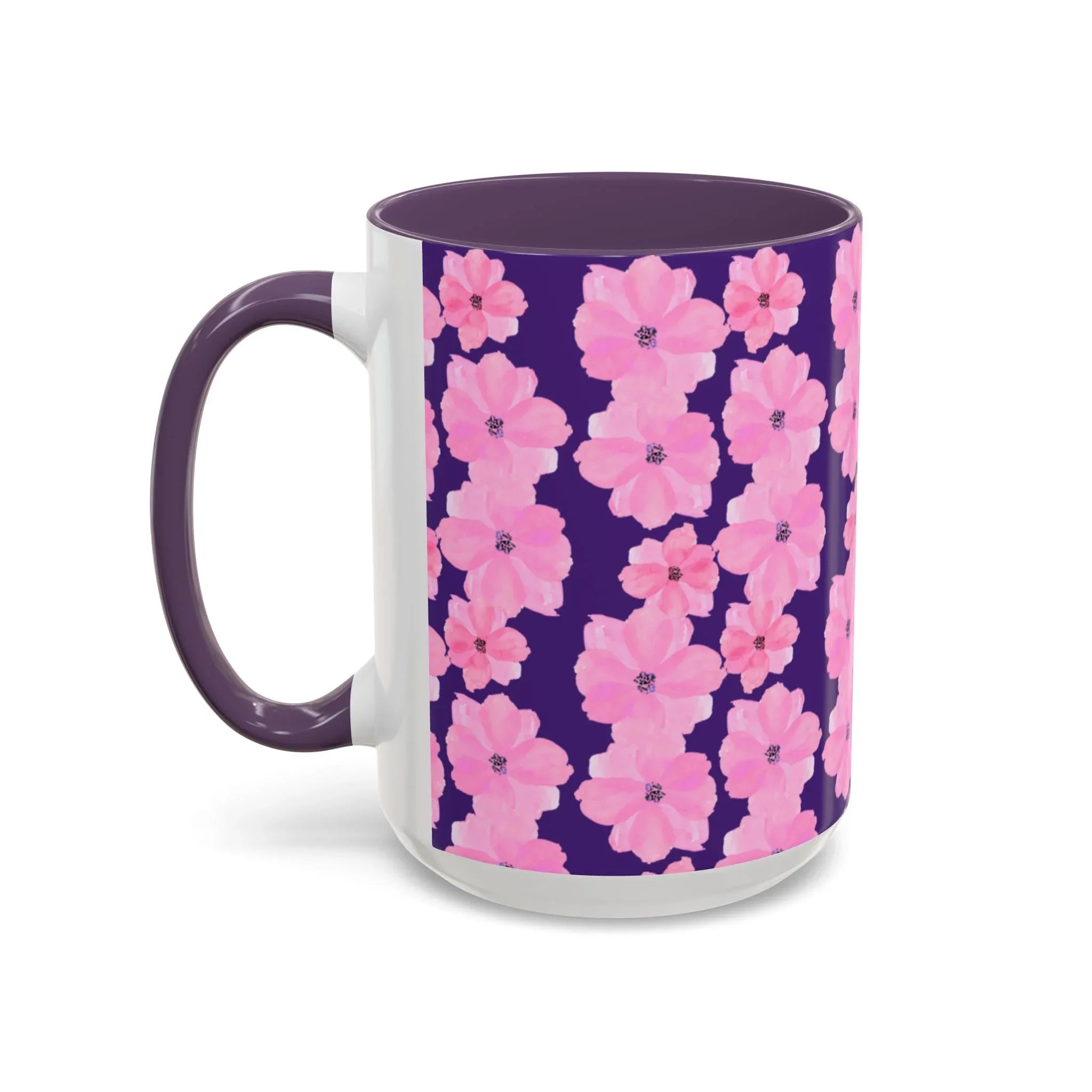 Chic Floral Coffee Mug - Pink Blossoms on Dark Background - RizQ Life 