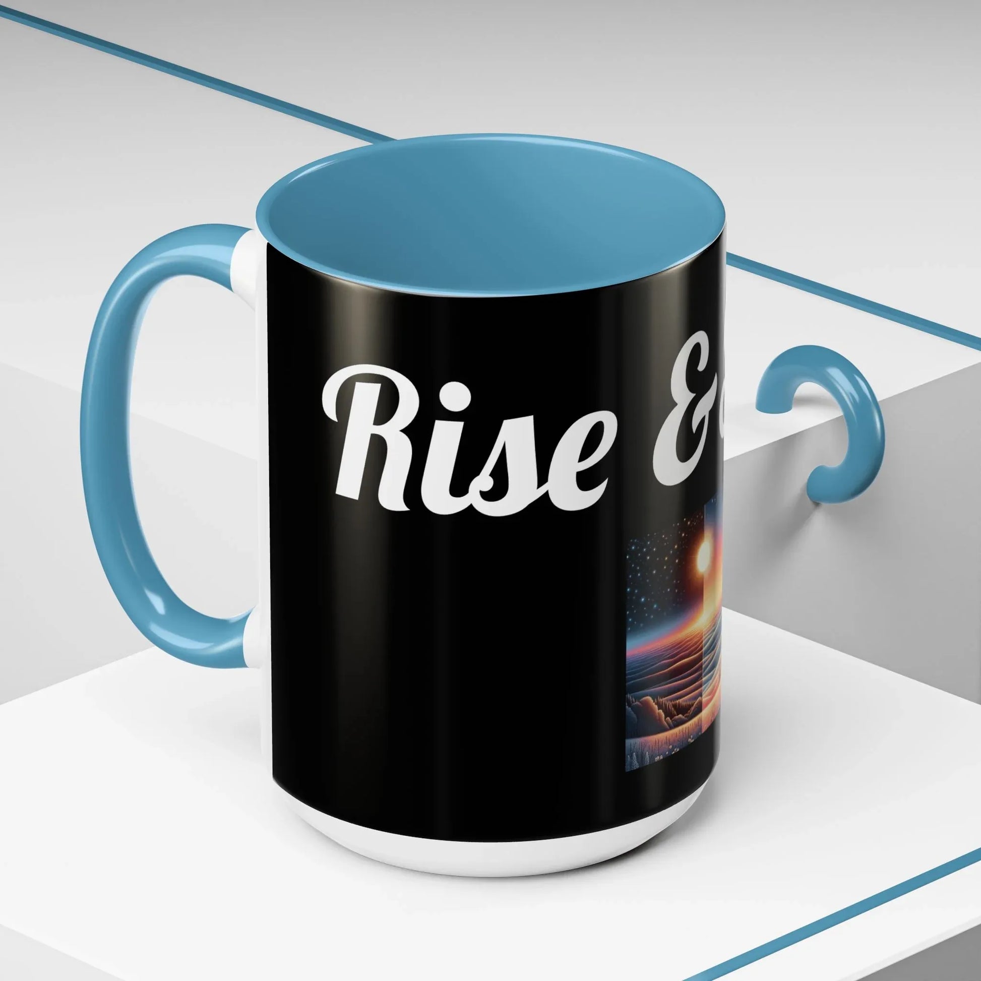 Rise & Shine Accent Coffee Mug - Motivational Black Mug for Morning Boost - RizQ Life 