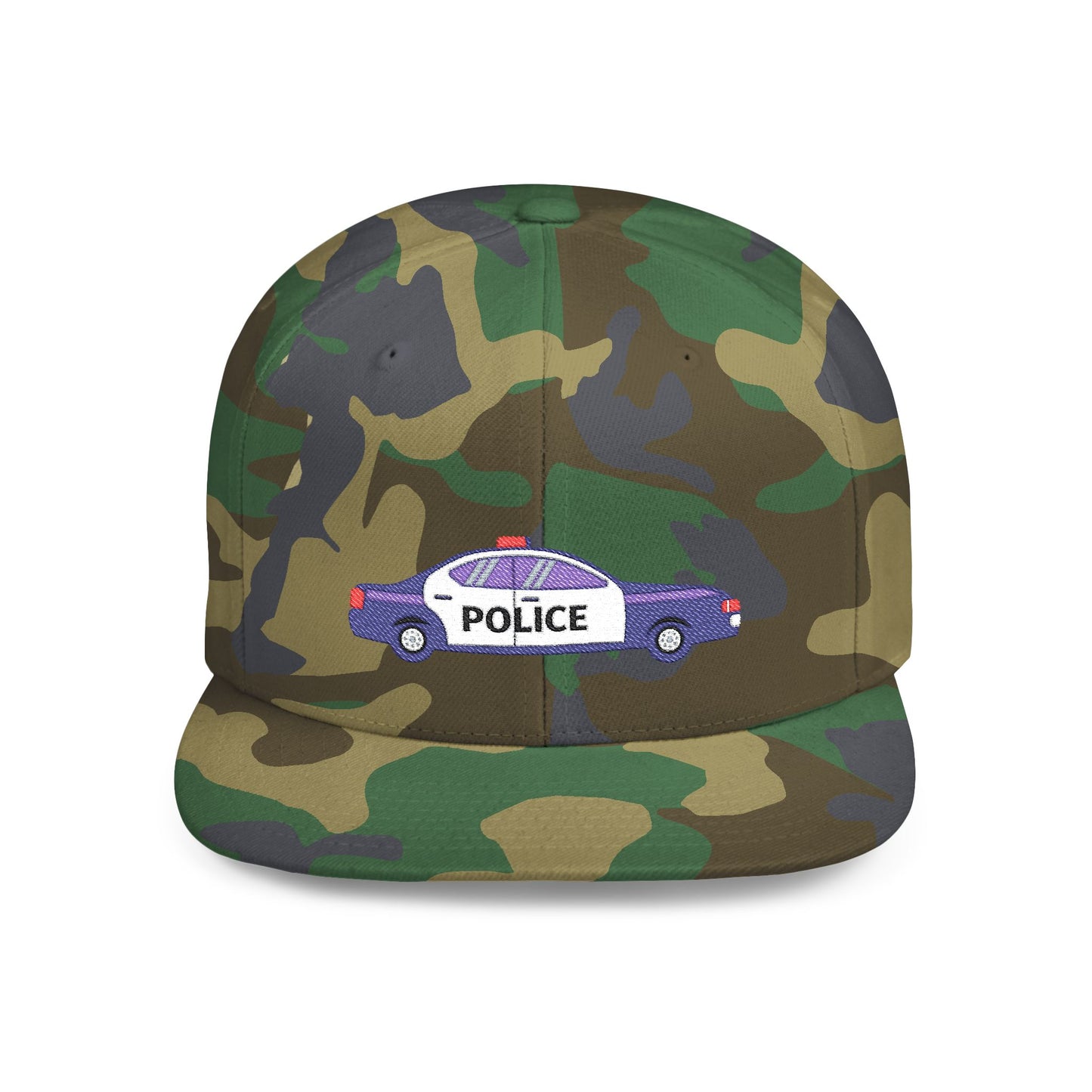 Shop the Police Car Snapback Cap – adjustable streetwear hat for adults, perfect car enthusiast gift and urban fashion accessory.