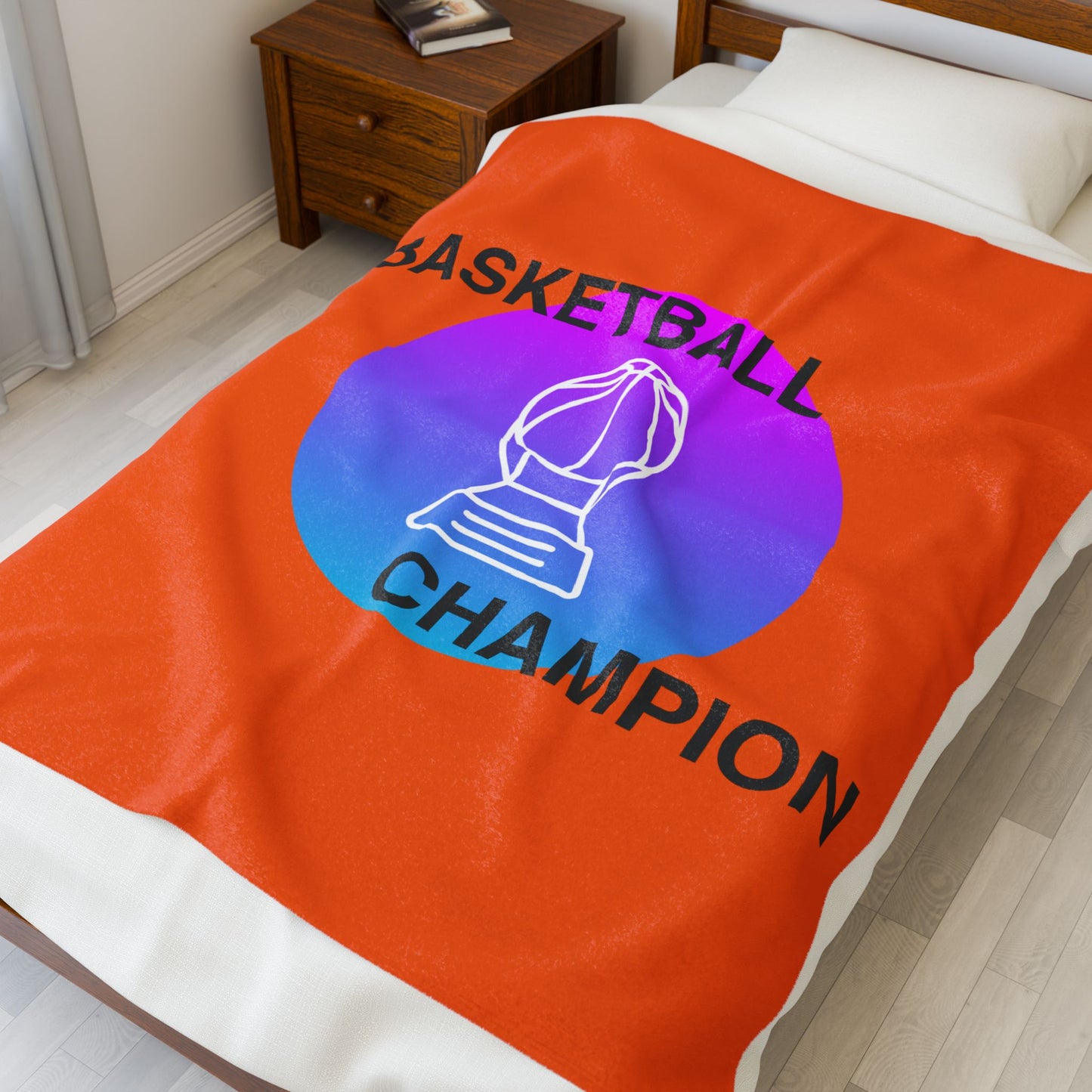 Basketball Champion Velveteen Plush Blanket | Cozy Sports Fan Gift, Soft Throw for Athletes, Birthday Present, Home Decor