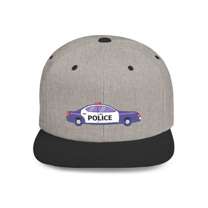 Shop the Police Car Snapback Cap – adjustable streetwear hat for adults, perfect car enthusiast gift and urban fashion accessory.