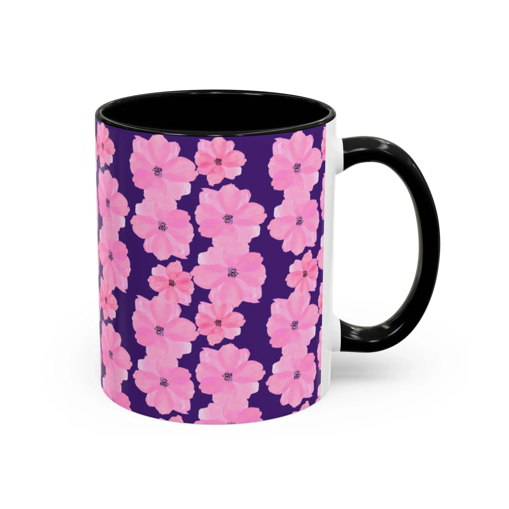 Chic Floral Coffee Mug - Pink Blossoms on Dark Background - RizQ Life 