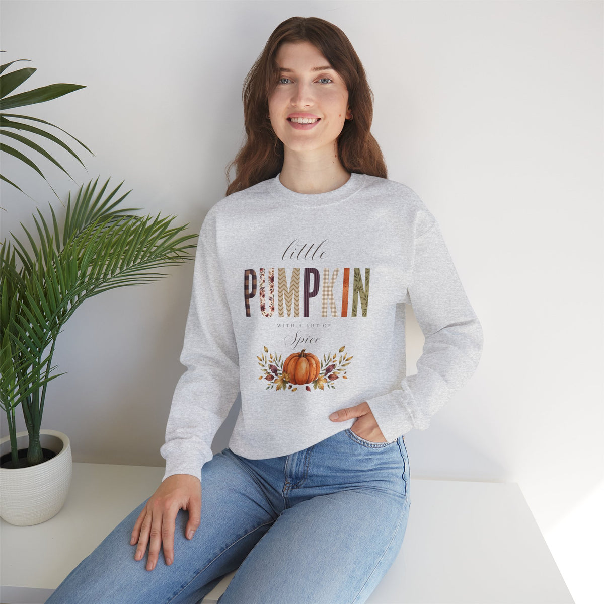 Little Pumpkin With A Little Spice" Sweatshirt – Cozy Fall Plaid & Watercolor Pumpkin Crewneck