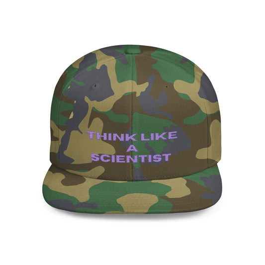 Think Like A Scientist Snapback Cap – Trendy flat bill hat for science lovers, STEM enthusiasts, and geeky gifts. Perfect for casual wear & conventions.