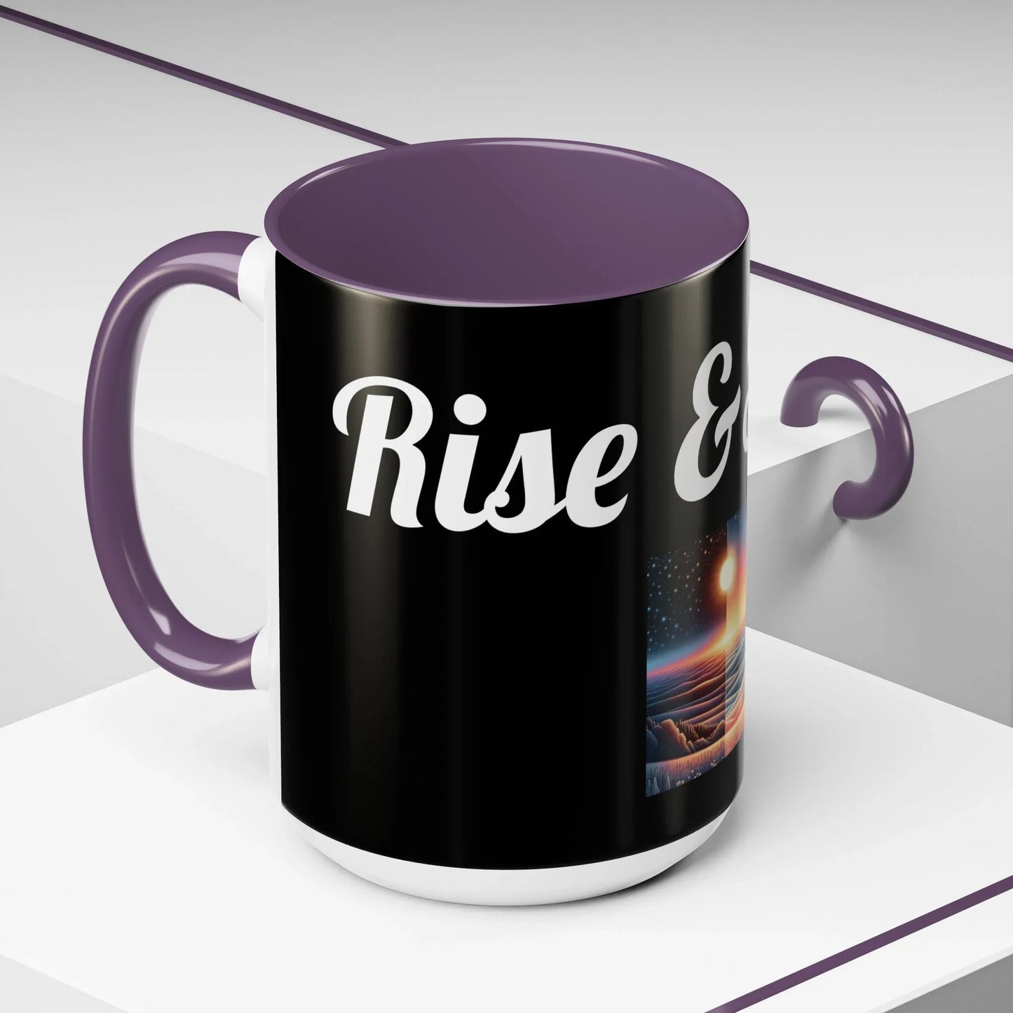 Rise & Shine Accent Coffee Mug - Motivational Black Mug for Morning Boost - RizQ Life 
