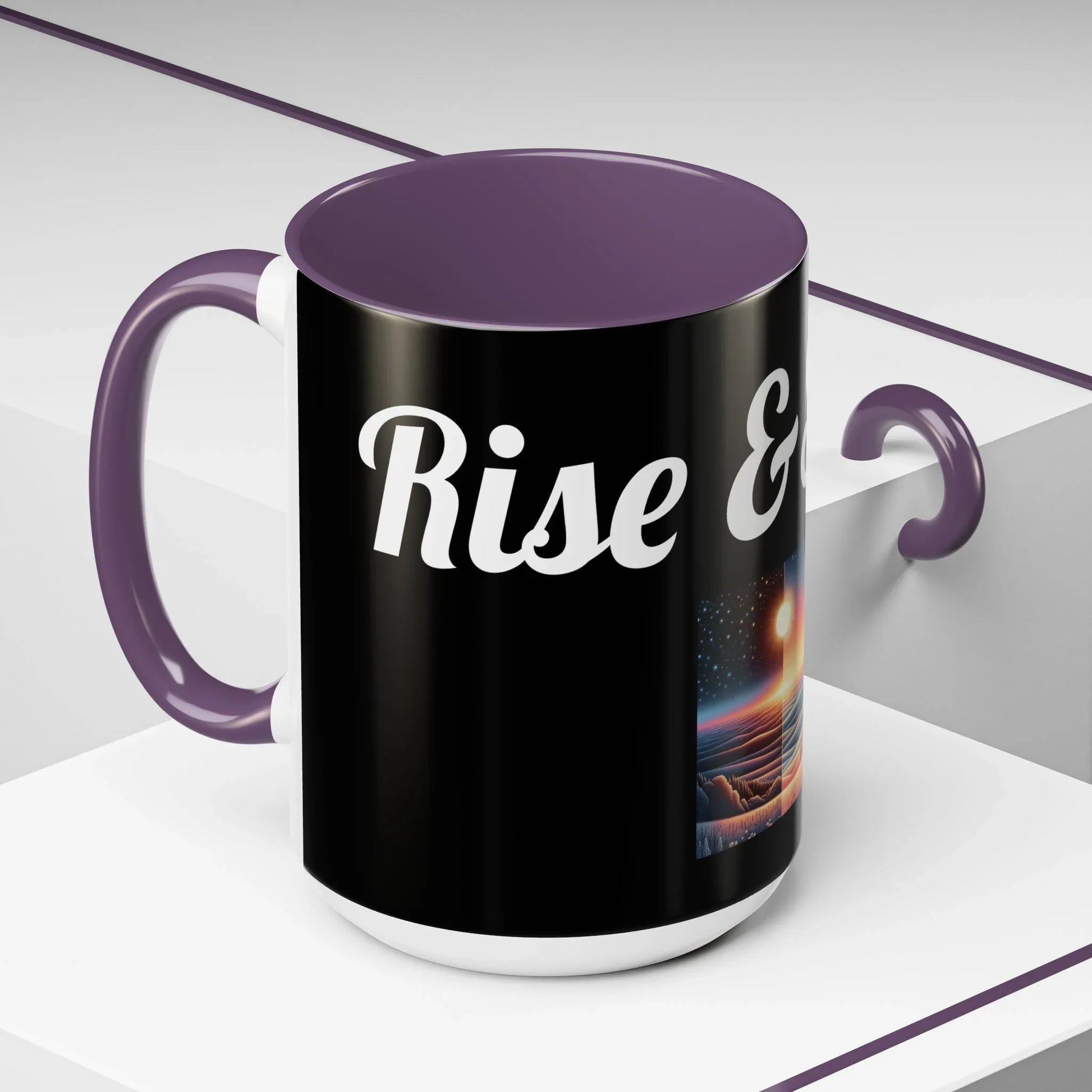 Rise & Shine Accent Coffee Mug - Motivational Black Mug for Morning Boost - RizQ Life 
