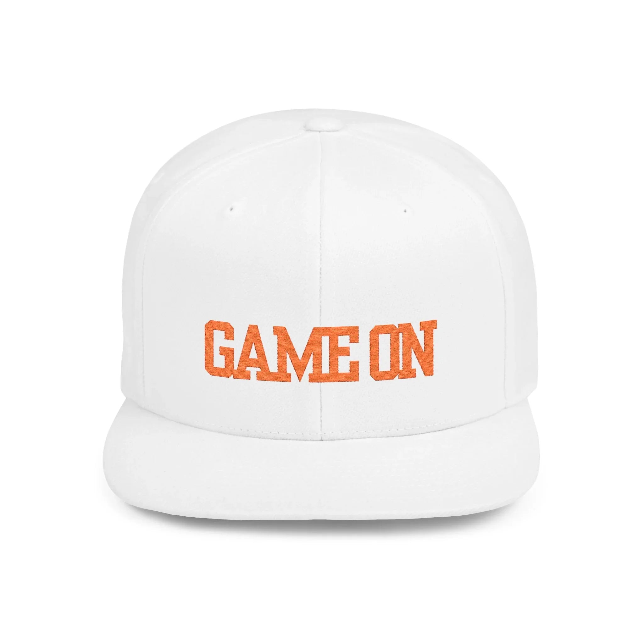 Trendy “Game On” snapback cap for adults. Adjustable flat bill hat, stylish streetwear accessory, perfect for gifts, festivals, sports, and casual outings. - RizQ Life 