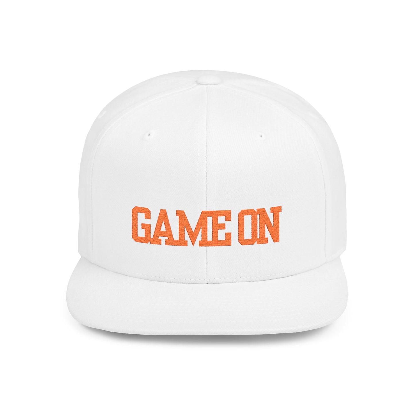 Trendy “Game On” snapback cap for adults. Adjustable flat bill hat, stylish streetwear accessory, perfect for gifts, festivals, sports, and casual outings.