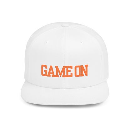 Trendy “Game On” snapback cap for adults. Adjustable flat bill hat, stylish streetwear accessory, perfect for gifts, festivals, sports, and casual outings.