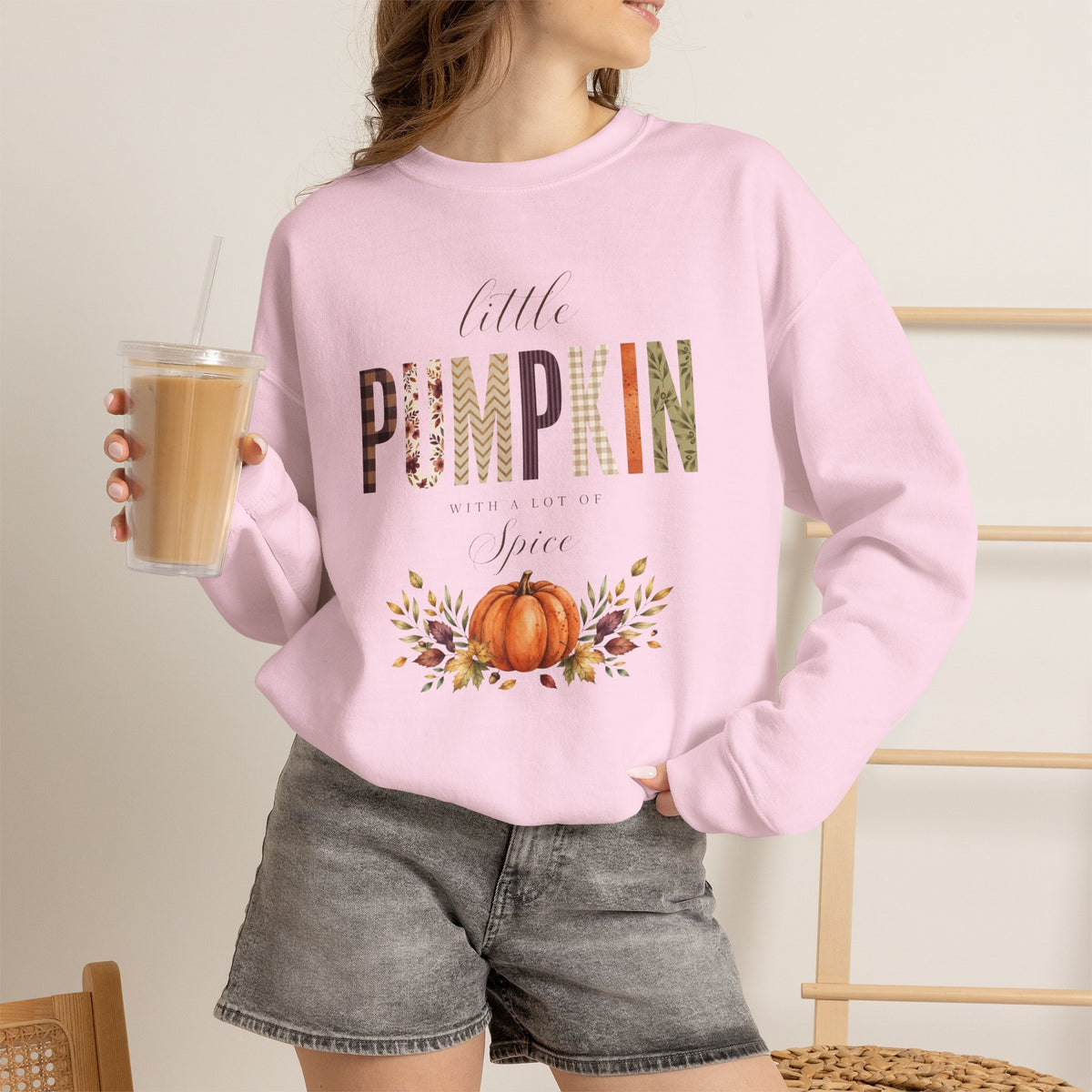 Little Pumpkin With A Little Spice" Sweatshirt – Cozy Fall Plaid & Watercolor Pumpkin Crewneck