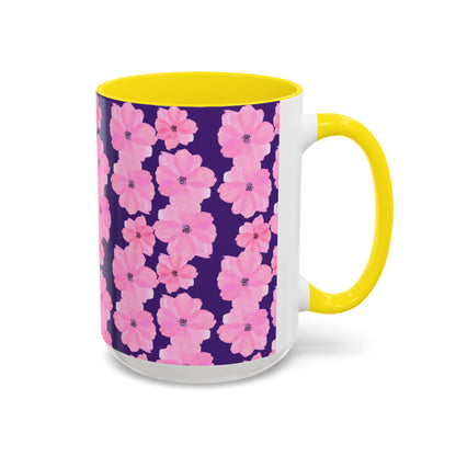 Chic Floral Coffee Mug - Pink Blossoms on Dark Background
