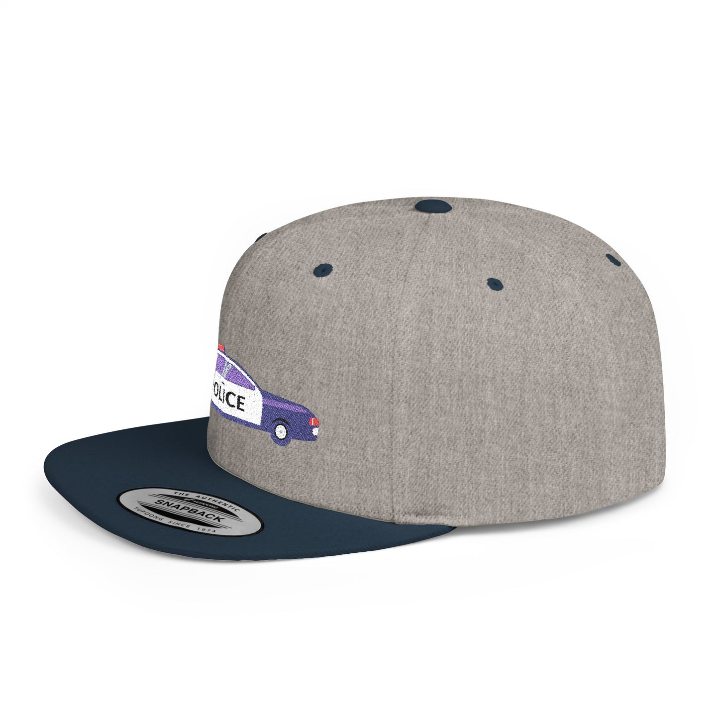 Police Car Snapback Cap – adjustable streetwear hat for adults, perfect car enthusiast gift and urban fashion accessory.
