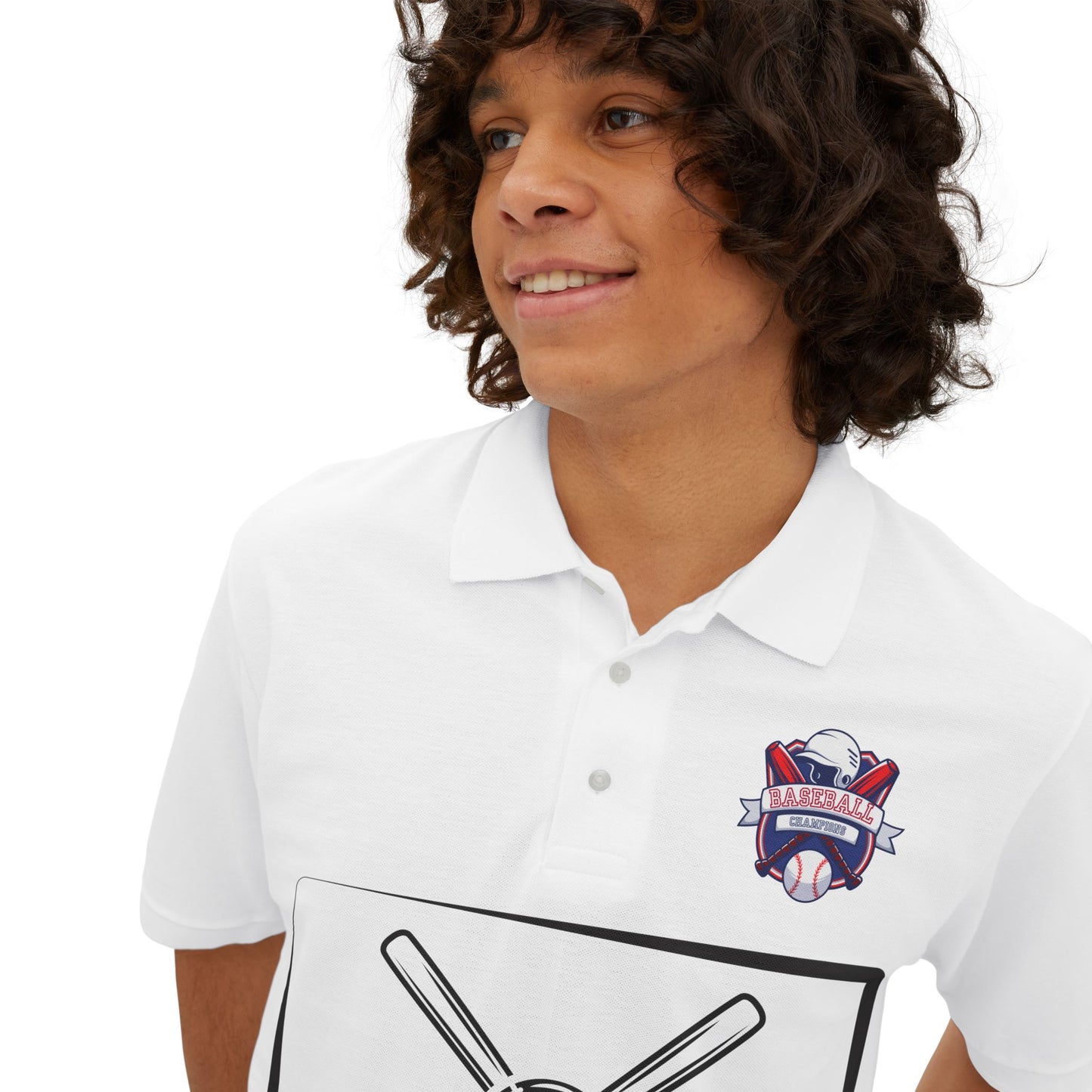 Men's Baseball Polo - Graphic Bat and Ball Design