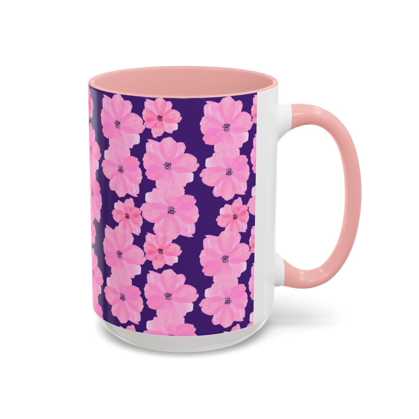Chic Floral Coffee Mug - Pink Blossoms on Dark Background