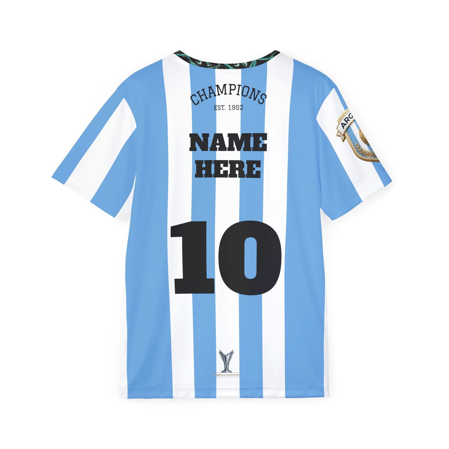 Custom Argentina World Champions Jersey 2024 – Personalized Name & Number – Limited Edition Sky Blue & White Football Kit