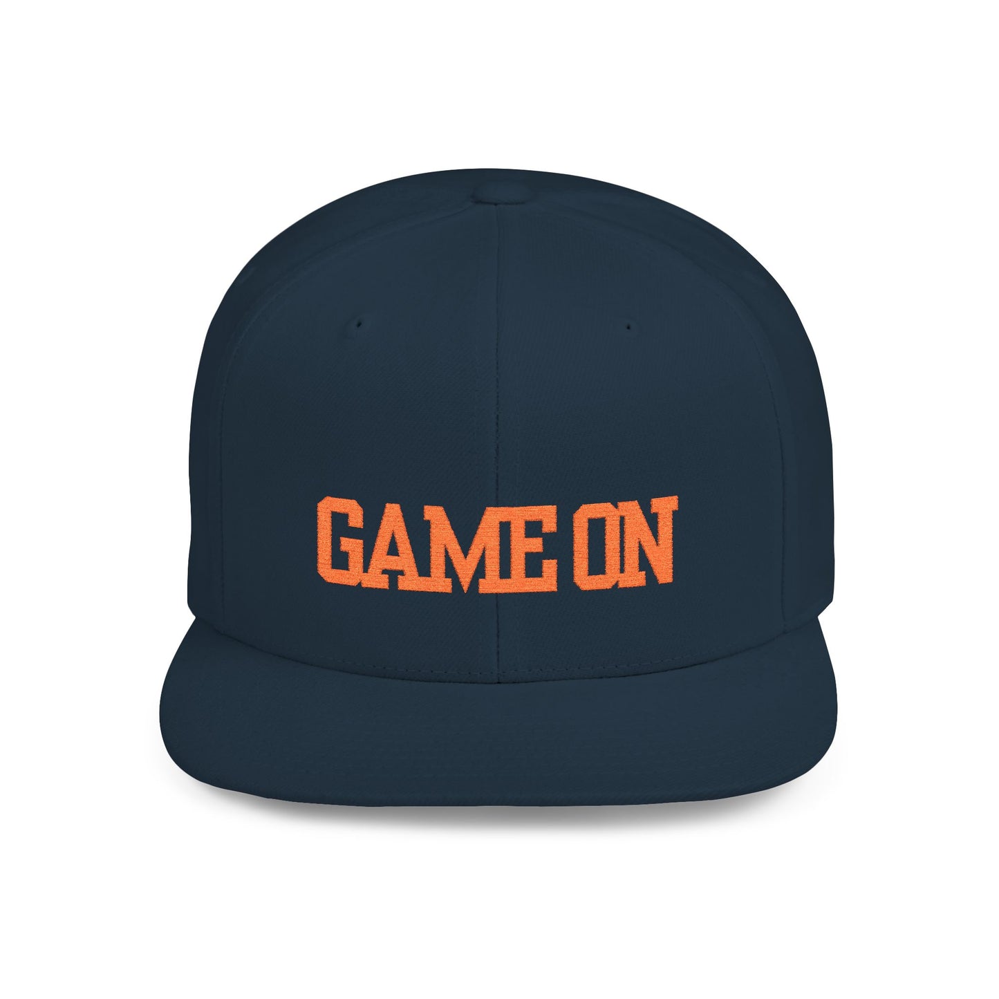 Trendy “Game On” snapback cap for adults. Adjustable flat bill hat, stylish streetwear accessory, perfect for gifts, festivals, sports, and casual outings.
