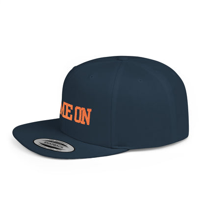 Trendy “Game On” snapback cap for adults. Adjustable flat bill hat, stylish streetwear accessory, perfect for gifts, festivals, sports, and casual outings.