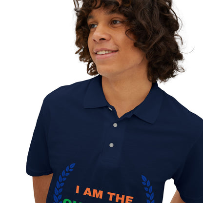 Champion’s statement men’s polo – “I AM THE CHAMPION.” Cotton piqué collared shirt, S–3XL. Perfect for casual wear, Father’s Day gifts, or summer events.