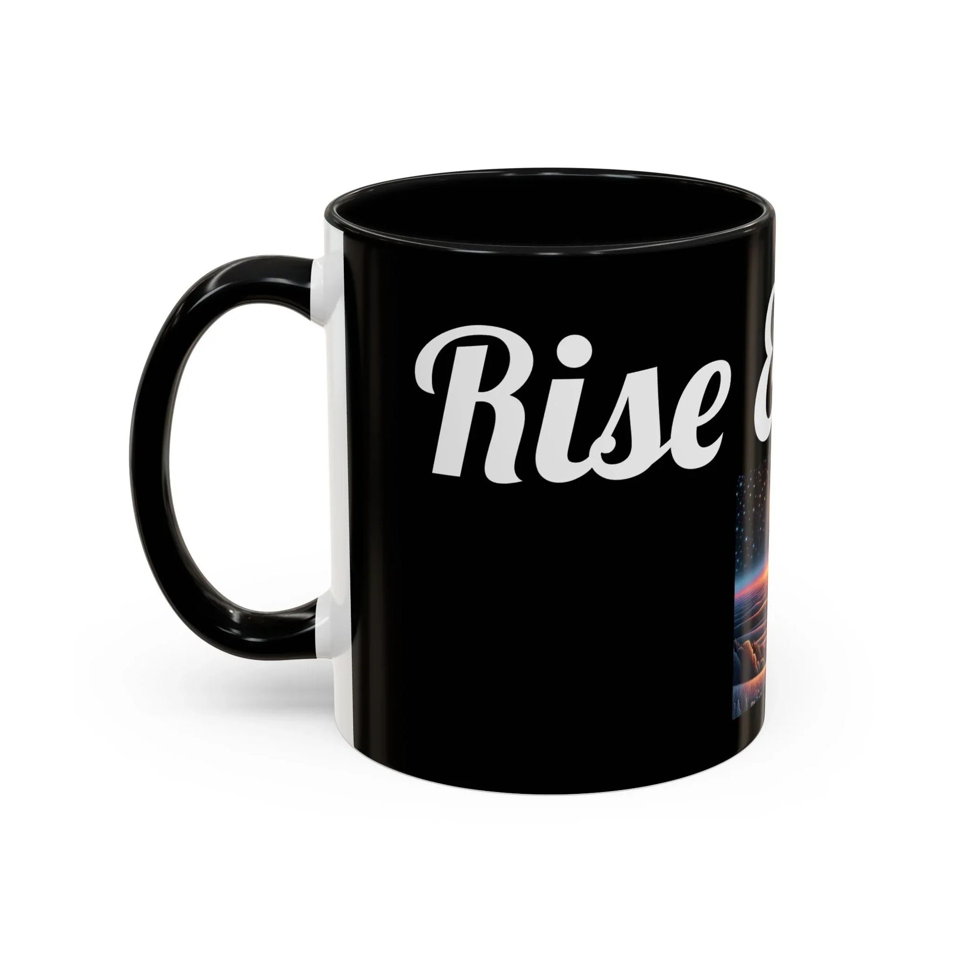 Rise & Shine Accent Coffee Mug - Motivational Black Mug for Morning Boost - RizQ Life 