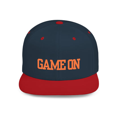 Trendy “Game On” snapback cap for adults. Adjustable flat bill hat, stylish streetwear accessory, perfect for gifts, festivals, sports, and casual outings.