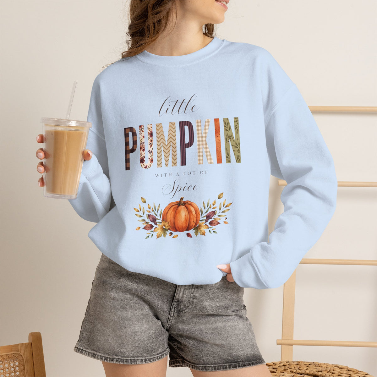 Little Pumpkin With A Little Spice" Sweatshirt – Cozy Fall Plaid & Watercolor Pumpkin Crewneck