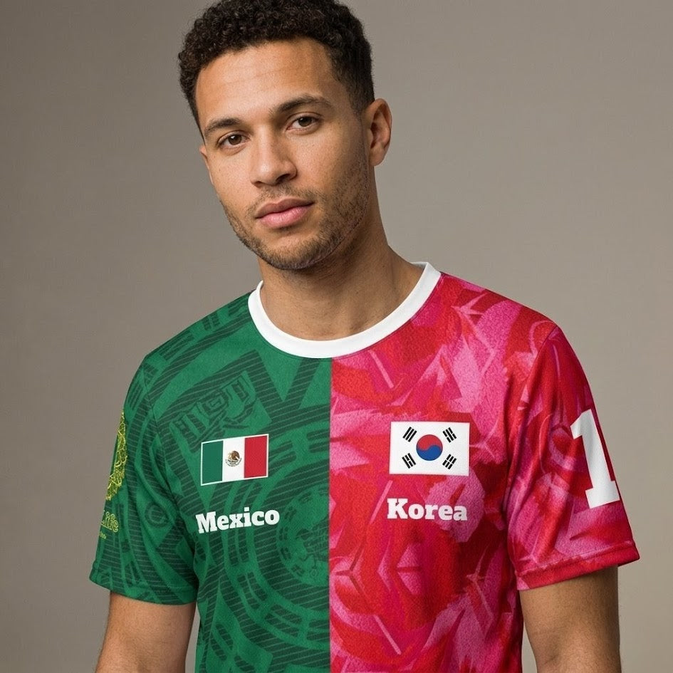 Mexico vs Korea Split-Flag Soccer Jersey — Custom Name & Number