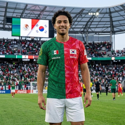 Mexico vs Korea Split-Flag Soccer Jersey — Custom Name & Number