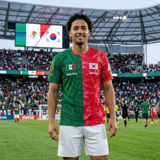 Mexico vs Korea Split-Flag Soccer Jersey — Custom Name & Number