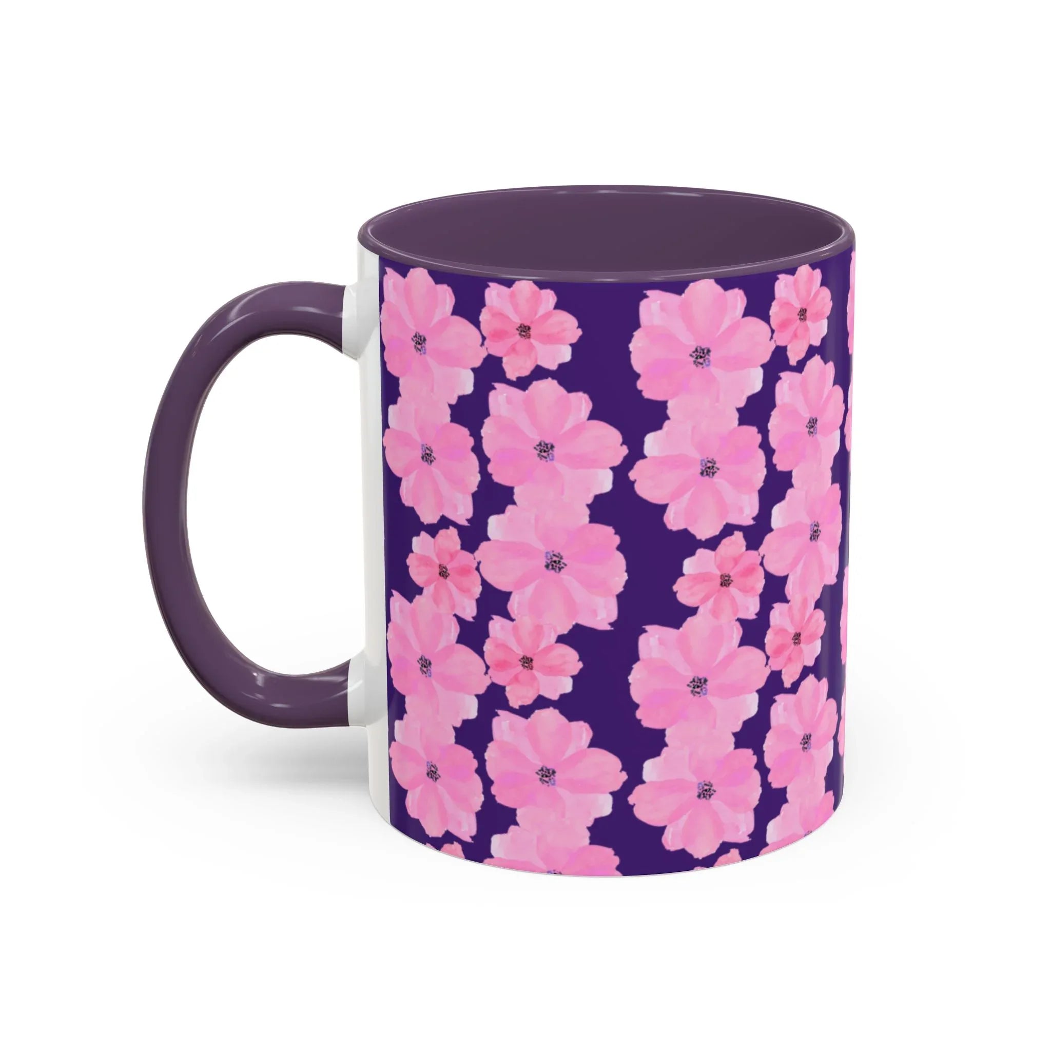 Chic Floral Coffee Mug - Pink Blossoms on Dark Background - RizQ Life 