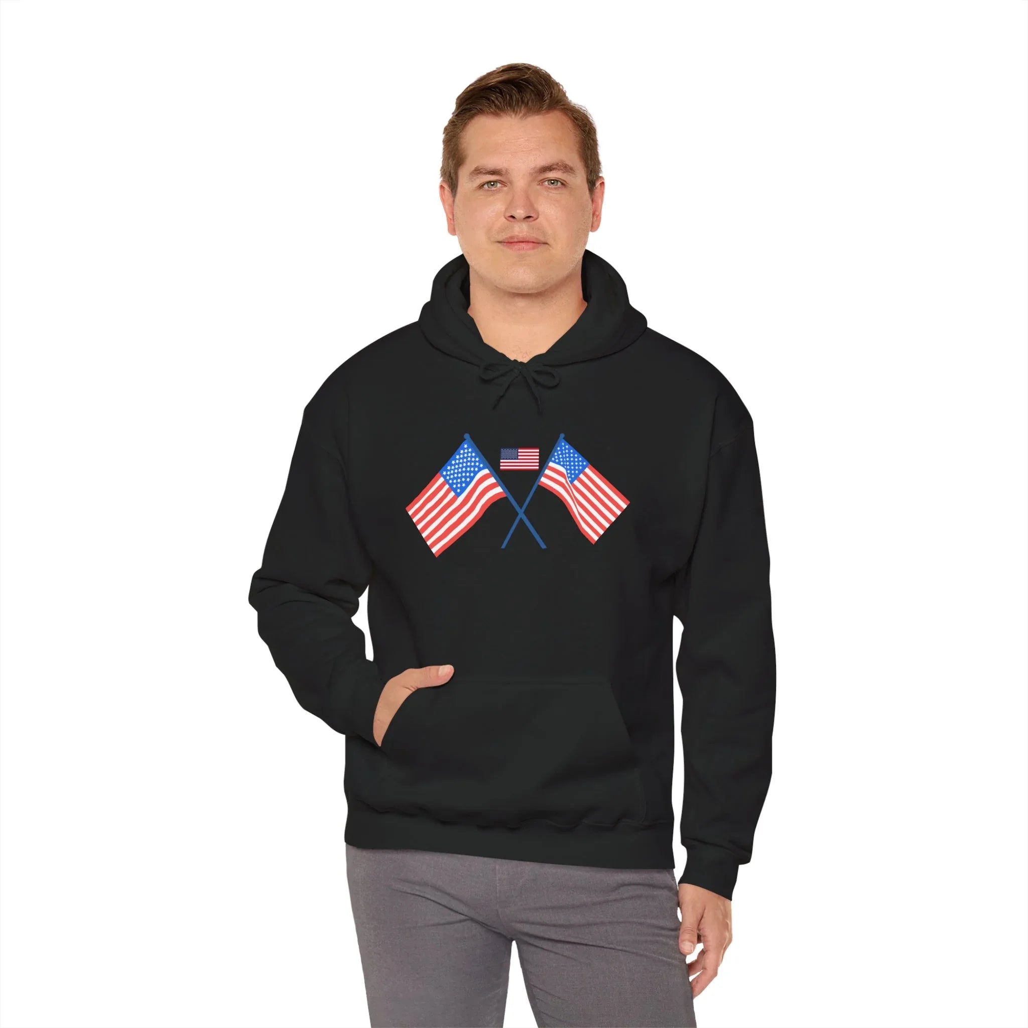 Men's Patriotic Hoodie - Double American Flag Graphic - RizQ Life 