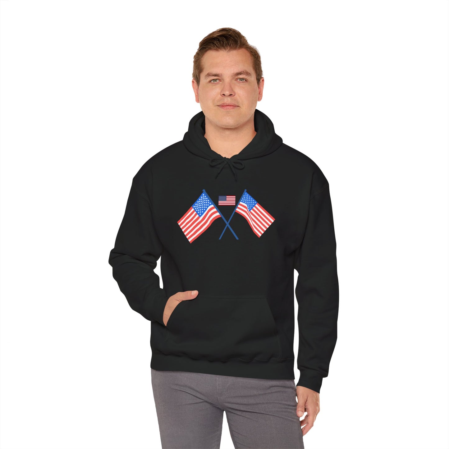 Men's Patriotic Hoodie - Double American Flag Graphic