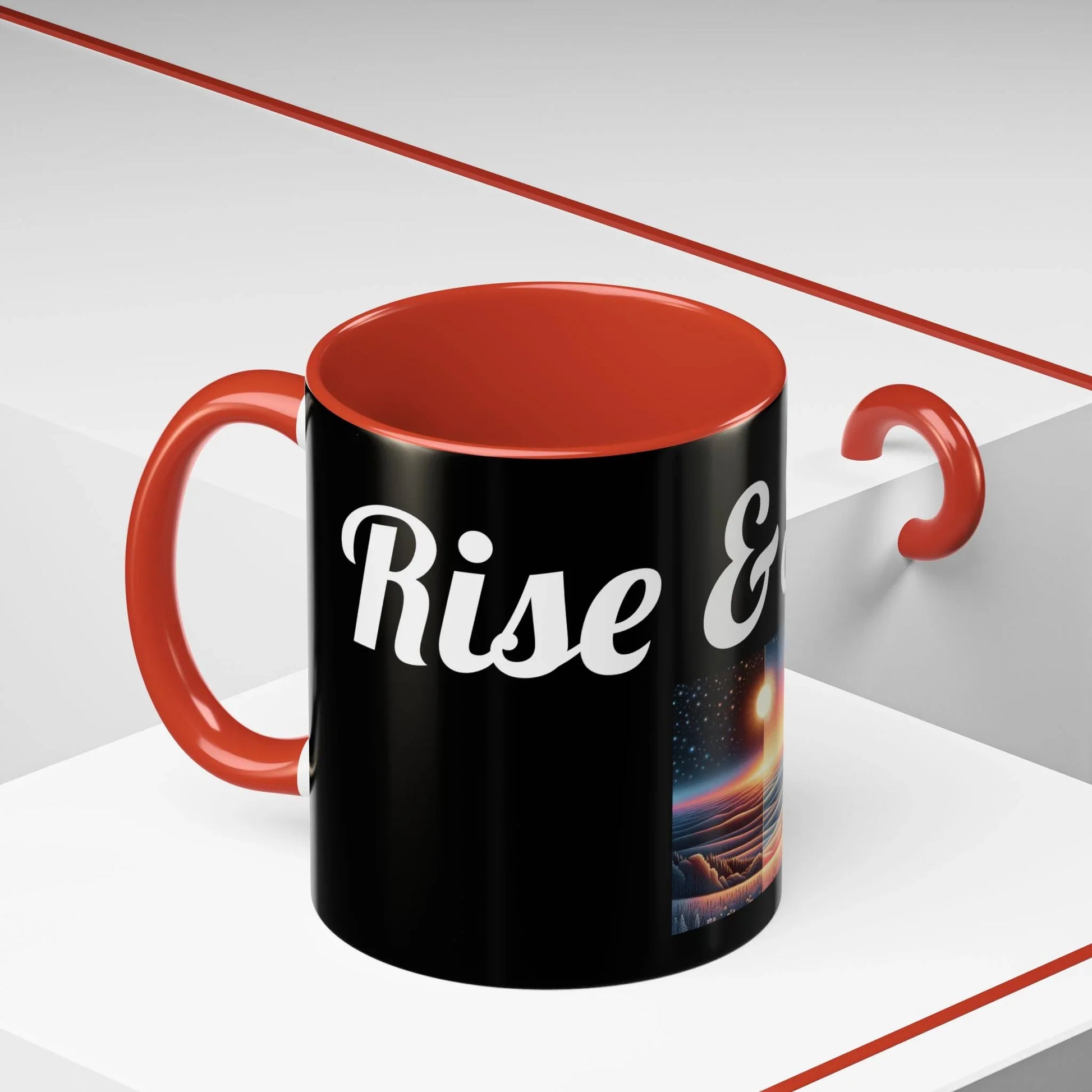 Rise & Shine Accent Coffee Mug - Motivational Black Mug for Morning Boost - RizQ Life 