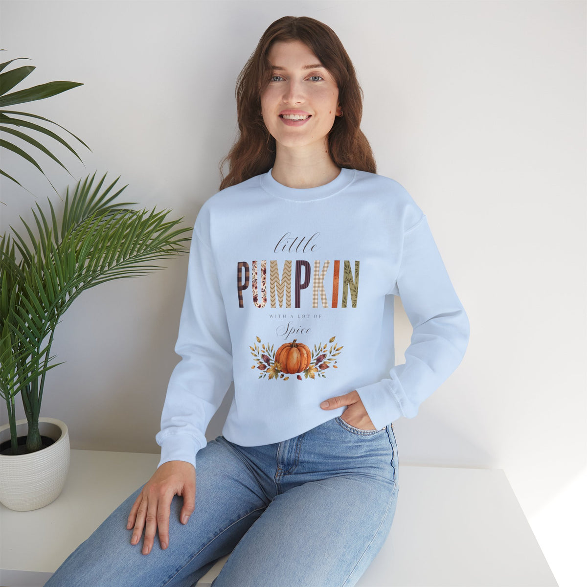 Little Pumpkin With A Little Spice" Sweatshirt – Cozy Fall Plaid & Watercolor Pumpkin Crewneck