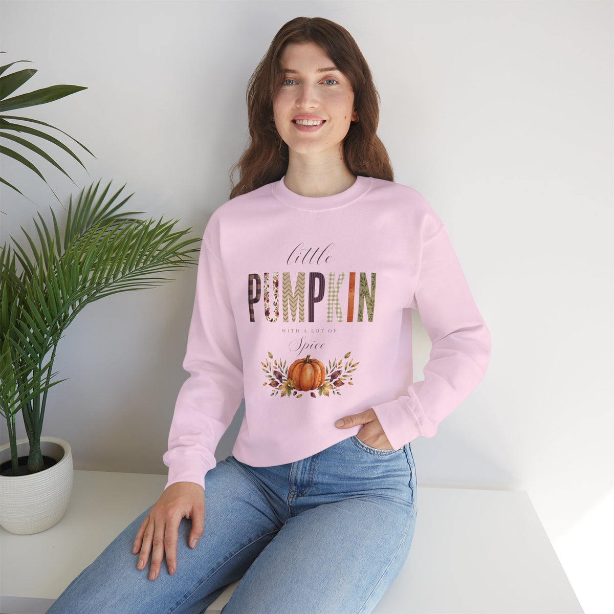 Little Pumpkin With A Little Spice" Sweatshirt – Cozy Fall Plaid & Watercolor Pumpkin Crewneck
