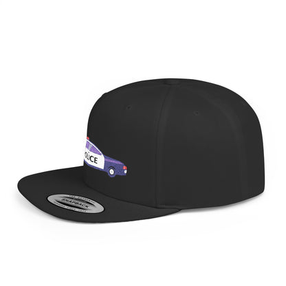 Shop the Police Car Snapback Cap – adjustable streetwear hat for adults, perfect car enthusiast gift and urban fashion accessory.