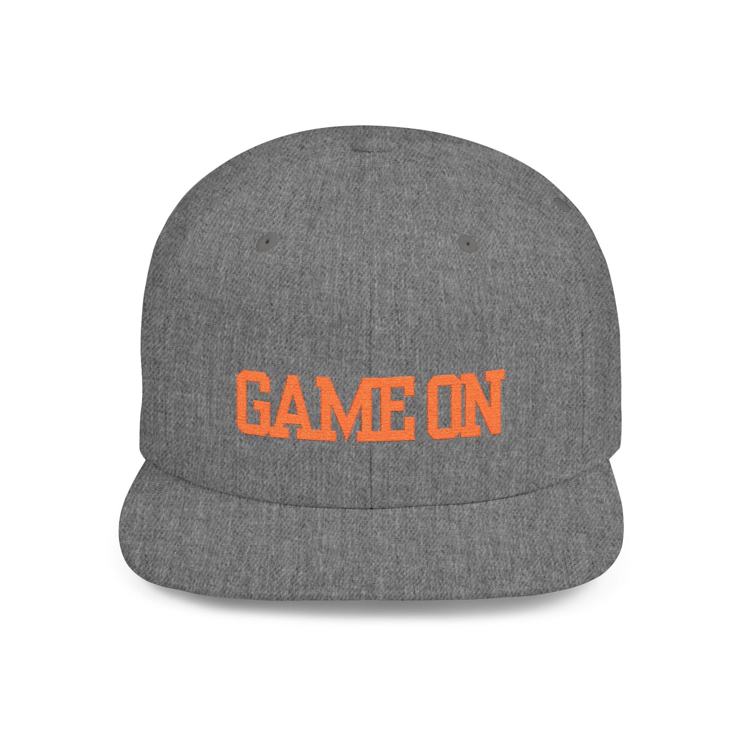 Trendy “Game On” snapback cap for adults. Adjustable flat bill hat, stylish streetwear accessory, perfect for gifts, festivals, sports, and casual outings.
