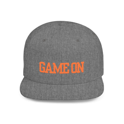 Trendy “Game On” snapback cap for adults. Adjustable flat bill hat, stylish streetwear accessory, perfect for gifts, festivals, sports, and casual outings.