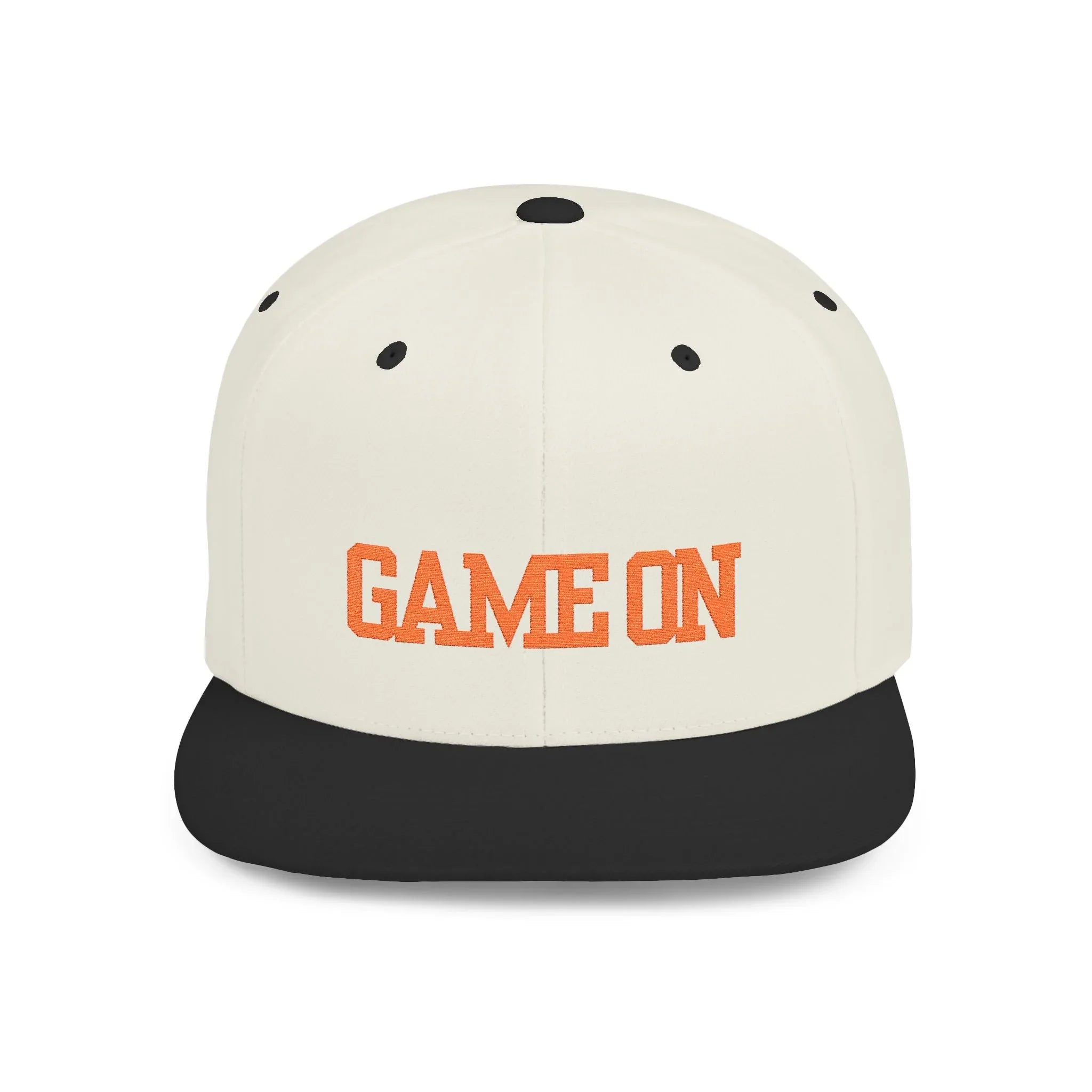 Trendy “Game On” snapback cap for adults. Adjustable flat bill hat, stylish streetwear accessory, perfect for gifts, festivals, sports, and casual outings. - RizQ Life 