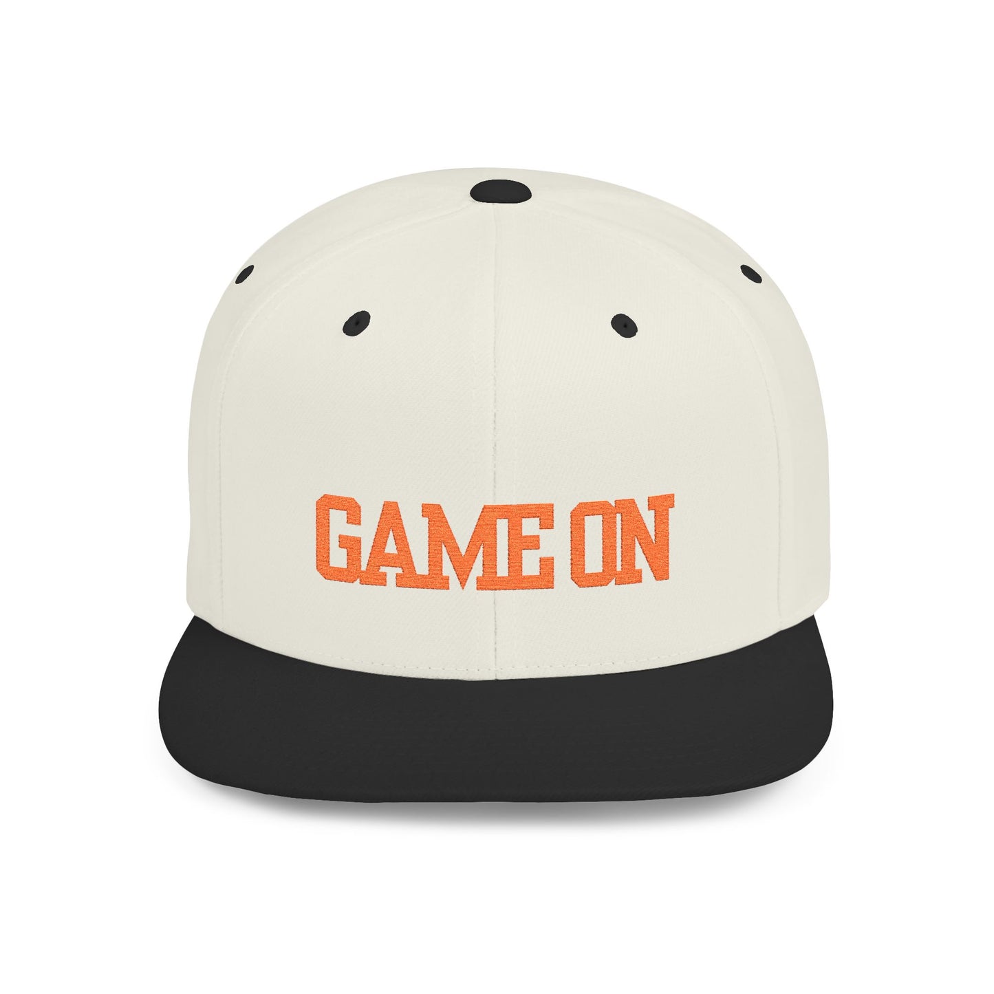 Trendy “Game On” snapback cap for adults. Adjustable flat bill hat, stylish streetwear accessory, perfect for gifts, festivals, sports, and casual outings.