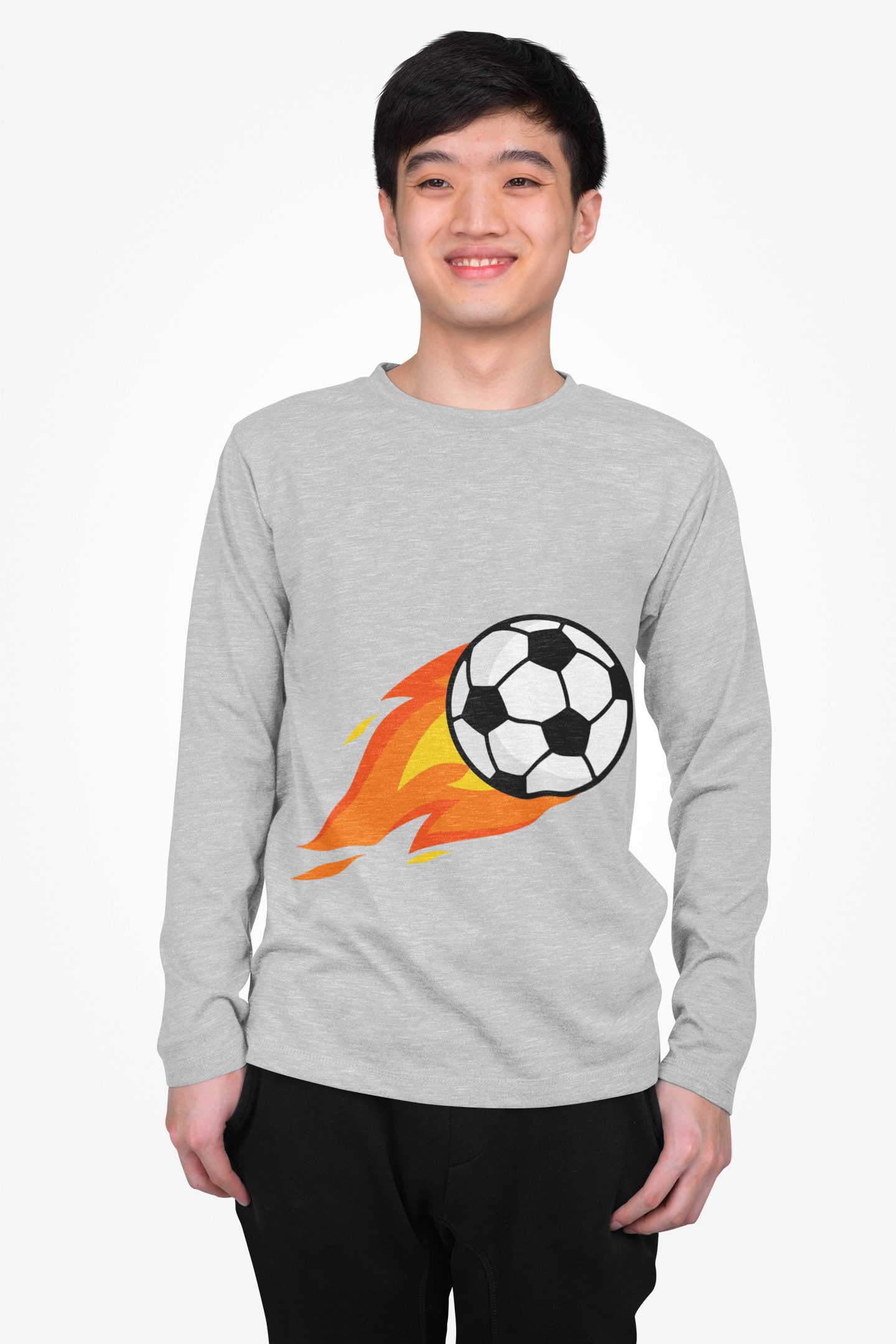 Flaming Soccer Ball Long Sleeve Tee - Sports Lovers Shirt