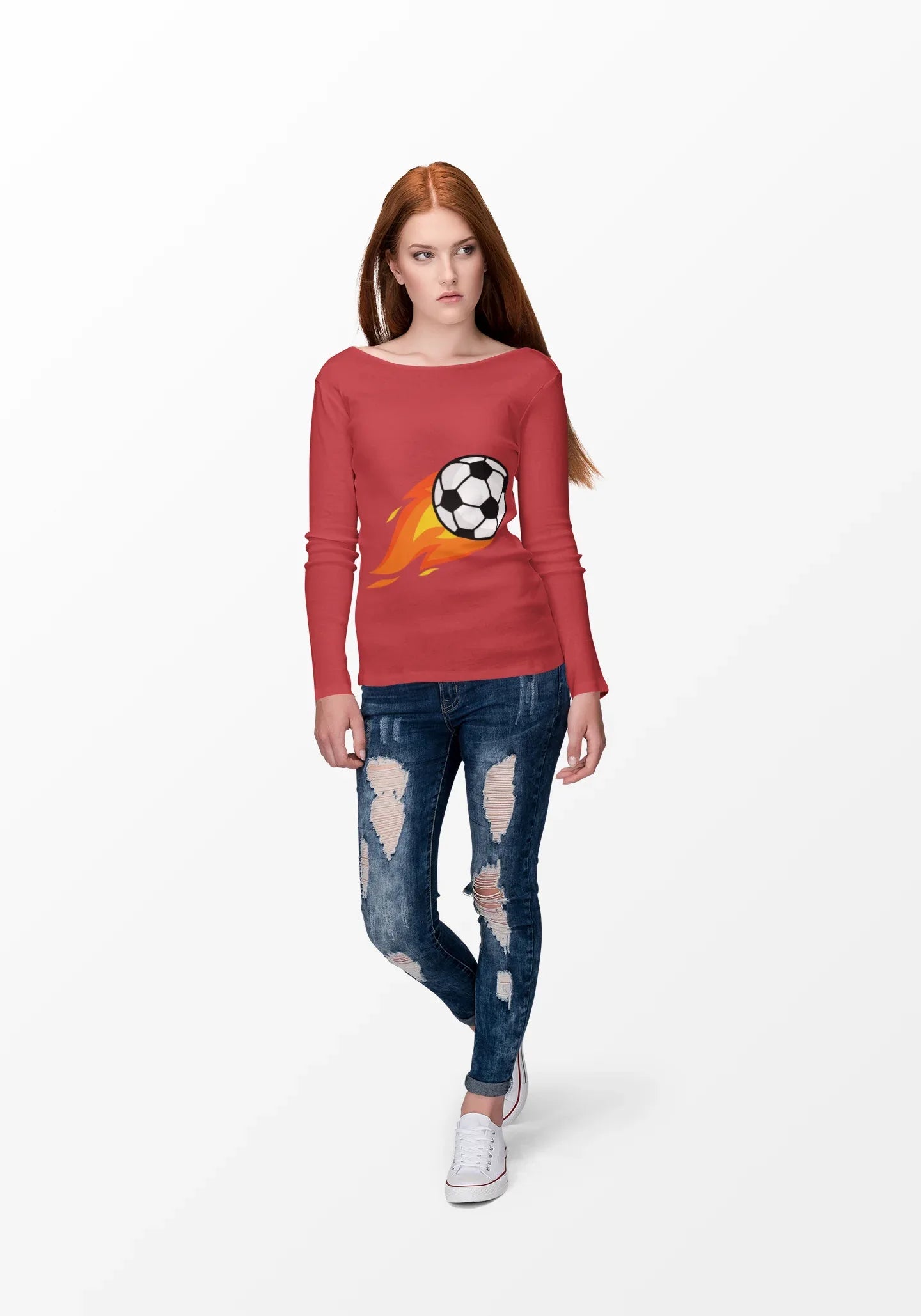Flaming Soccer Ball Long Sleeve Tee - Sports Lovers Shirt - RizQ Life 