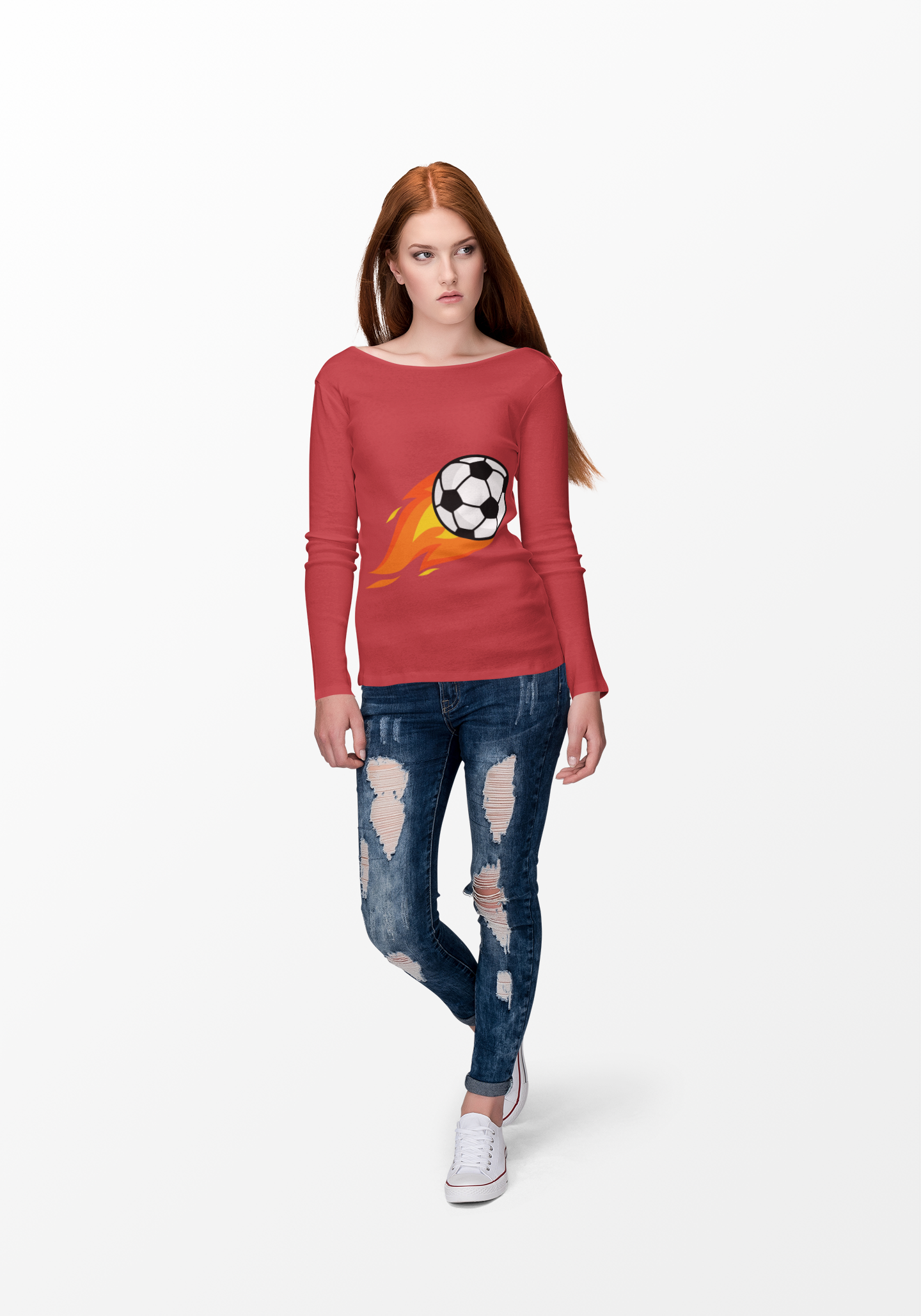 Flaming Soccer Ball Long Sleeve Tee - Sports Lovers Shirt