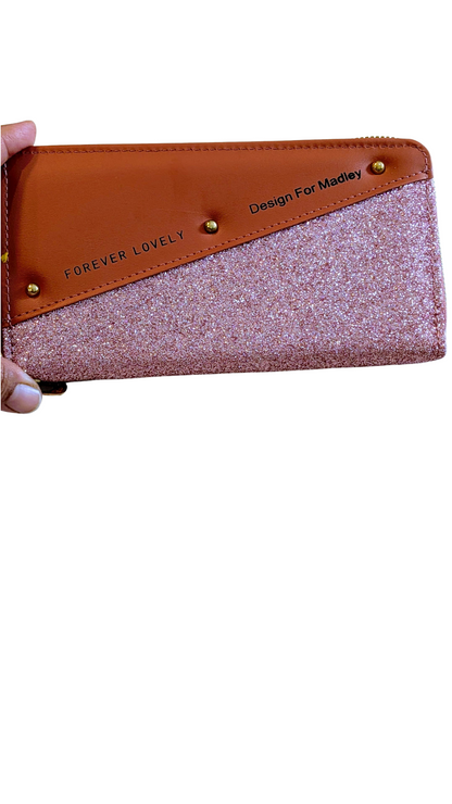 Forever Lovely: Pink Glitter & Tan Faux Leather Zip-Around Wallet