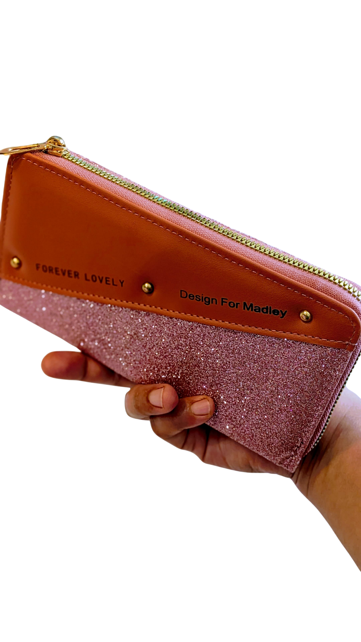 Forever Lovely: Pink Glitter & Tan Faux Leather Zip-Around Wallet