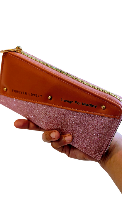Forever Lovely: Pink Glitter & Tan Faux Leather Zip-Around Wallet