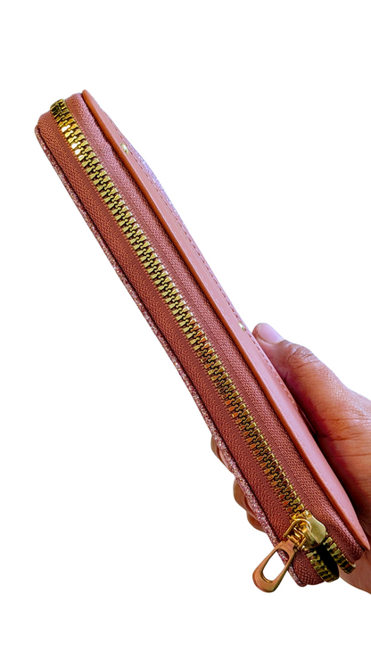 Forever Lovely: Pink Glitter & Tan Faux Leather Zip-Around Wallet