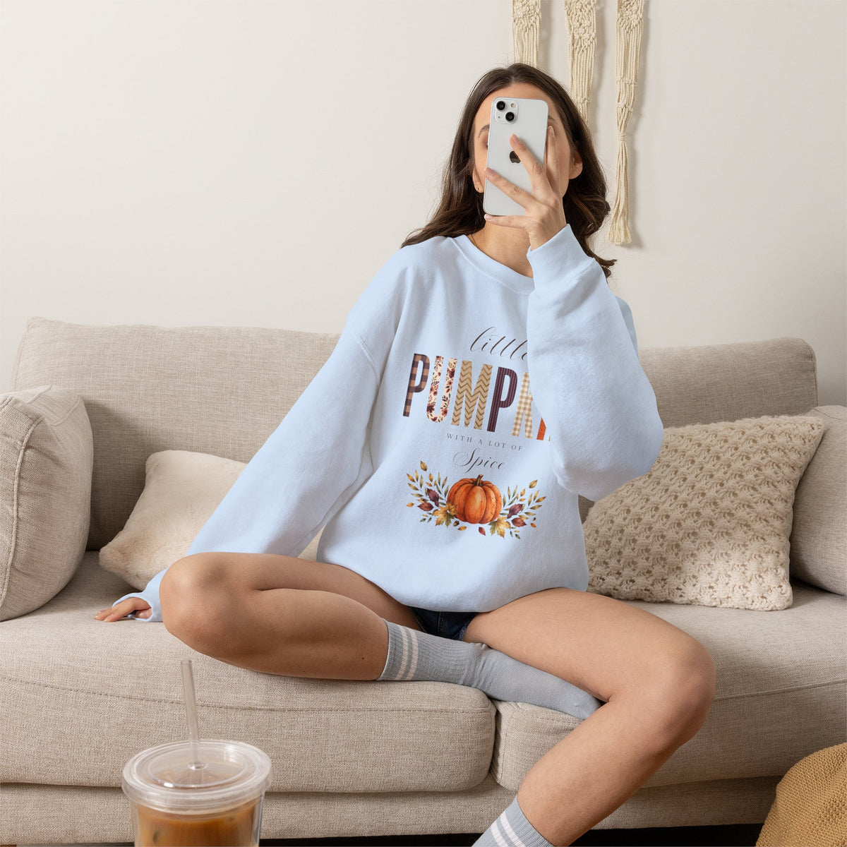 Little Pumpkin With A Little Spice" Sweatshirt – Cozy Fall Plaid & Watercolor Pumpkin Crewneck