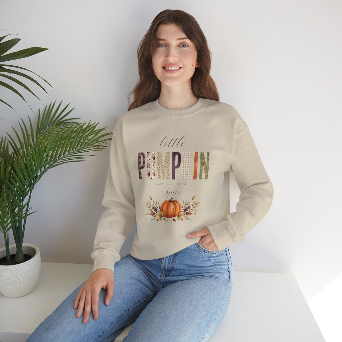 Little Pumpkin With A Little Spice" Sweatshirt – Cozy Fall Plaid & Watercolor Pumpkin Crewneck