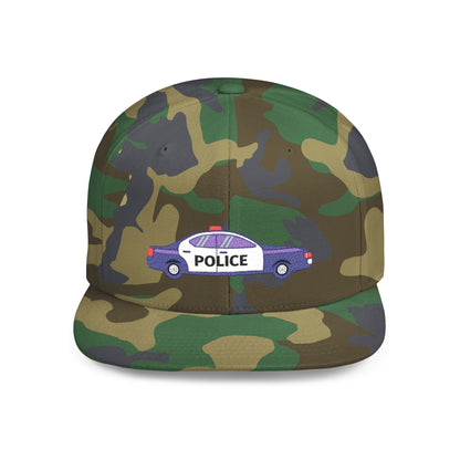 Police Car Snapback Cap – adjustable streetwear hat for adults, perfect car enthusiast gift and urban fashion accessory.