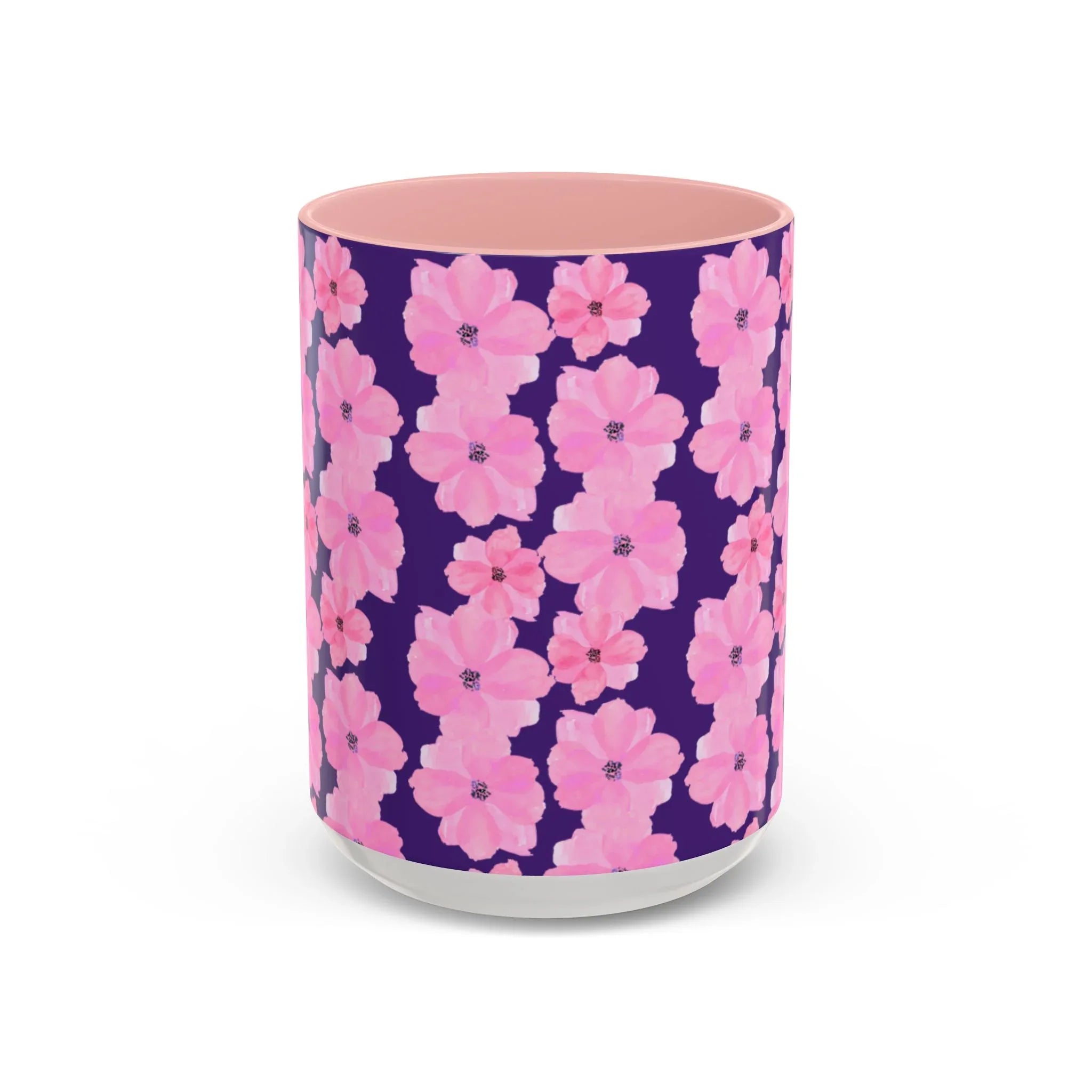 Chic Floral Coffee Mug - Pink Blossoms on Dark Background - RizQ Life 